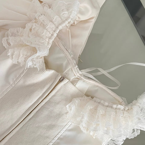 Courtly Lace Top & Bow-tie Skirt 2Pcs