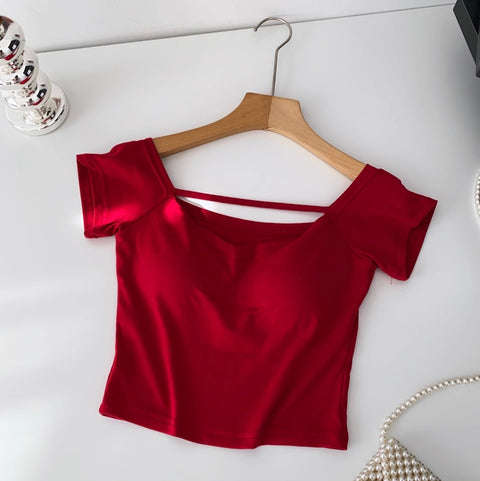 Simple Design Midriff-baring T-shirt