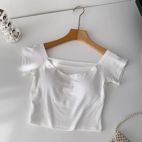 Simple Design Midriff-baring T-shirt