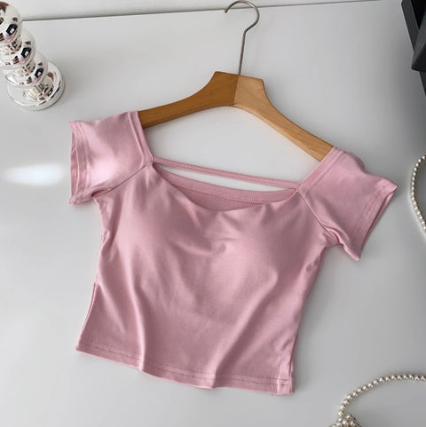 Simple Design Midriff-baring T-shirt