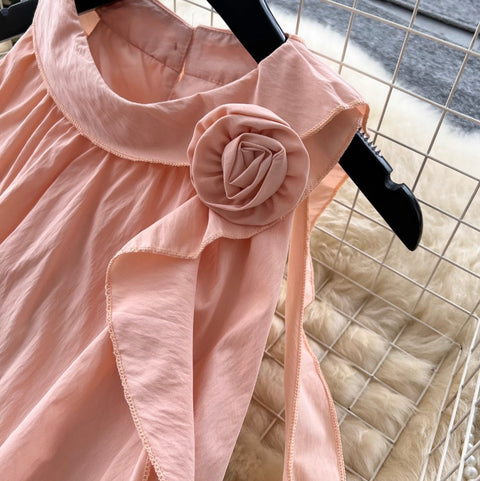 3D Flower Top & Elastic Skirt 2Pcs