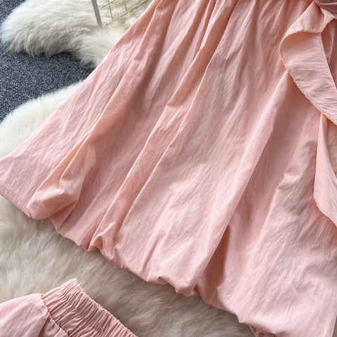 3D Flower Top & Elastic Skirt 2Pcs
