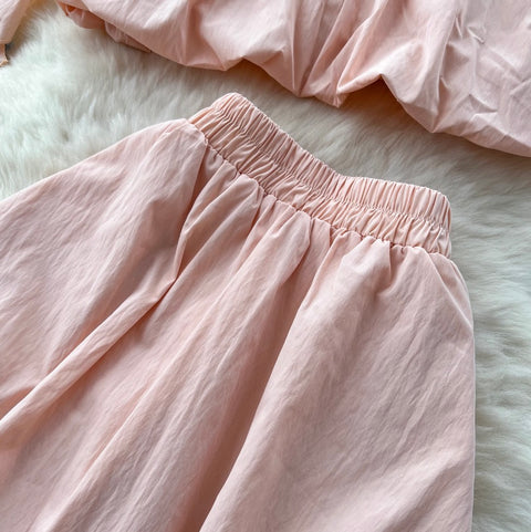 3D Flower Top & Elastic Skirt 2Pcs