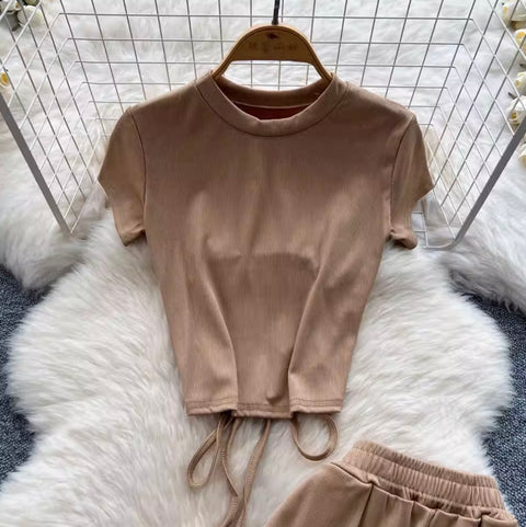 Hollowed T-shirt & Drape Trousers 2Pcs