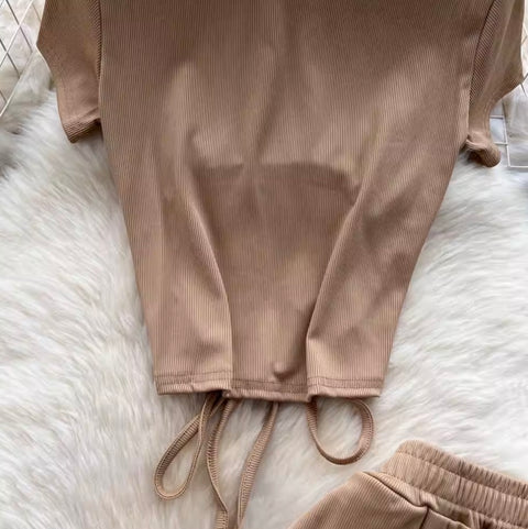 Hollowed T-shirt & Drape Trousers 2Pcs