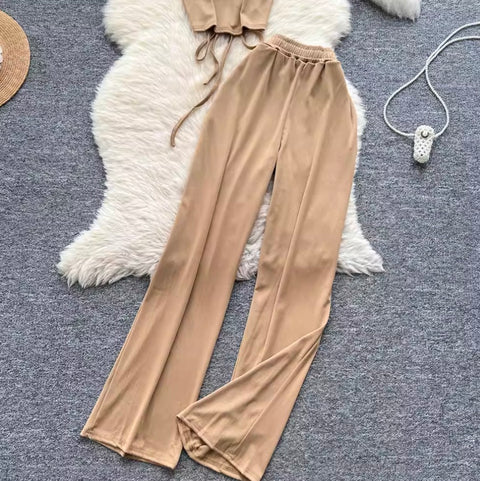 Hollowed T-shirt & Drape Trousers 2Pcs