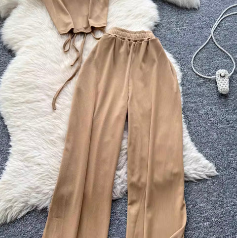 Hollowed T-shirt & Drape Trousers 2Pcs