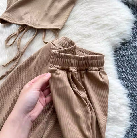 Hollowed T-shirt & Drape Trousers 2Pcs