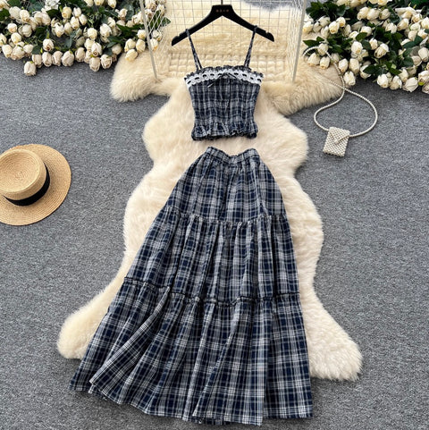 Sweetie Plaid Camisole & Skirt 2Pcs