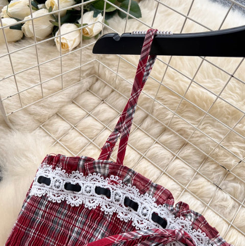 Sweetie Plaid Camisole & Skirt 2Pcs
