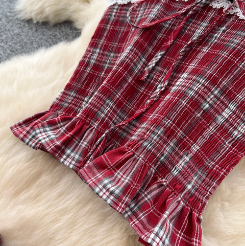 Sweetie Plaid Camisole & Skirt 2Pcs