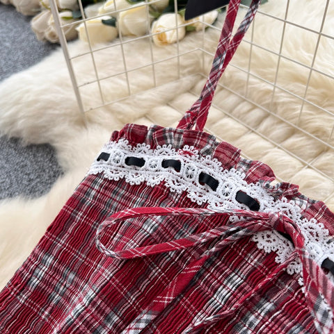 Sweetie Plaid Camisole & Skirt 2Pcs