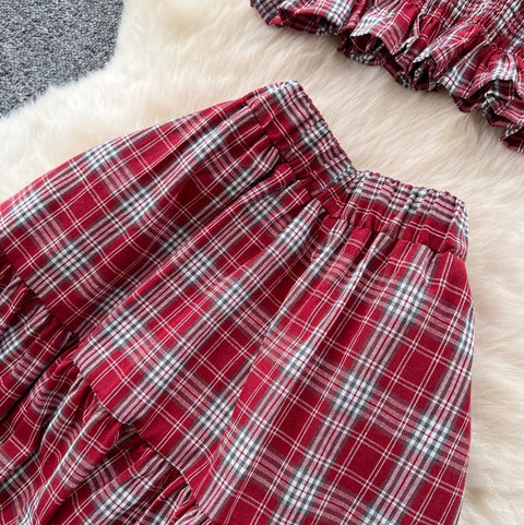 Sweetie Plaid Camisole & Skirt 2Pcs