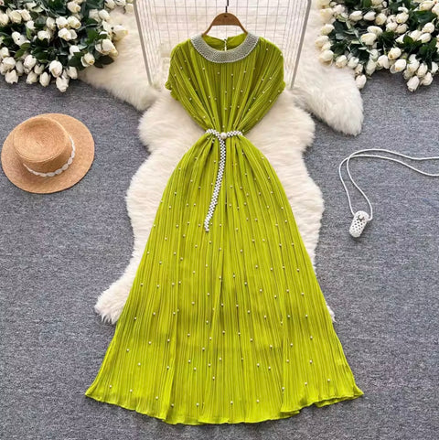 French Style Beaded Pleated Dress