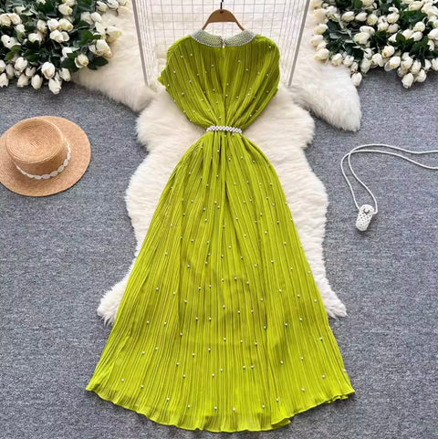 French Style Beaded Pleated Dress