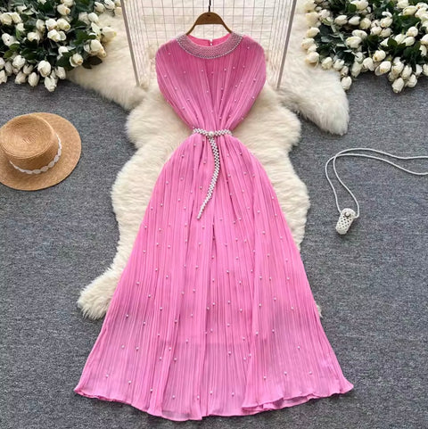 French Style Beaded Pleated Dress
