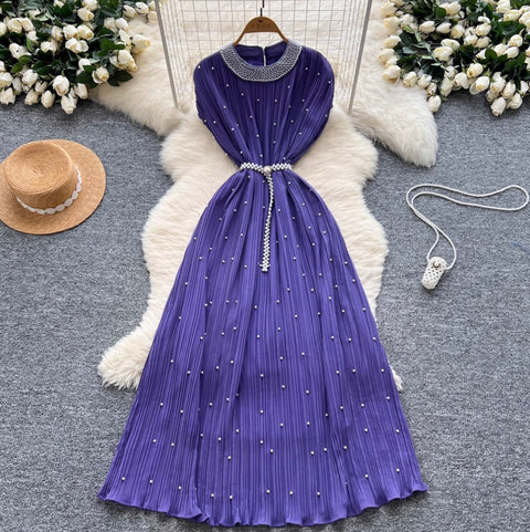 French Style Beaded Pleated Dress