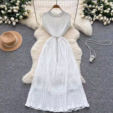 French Style Beaded Pleated Dress