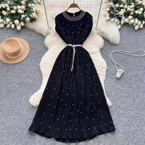 French Style Beaded Pleated Dress