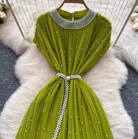 French Style Beaded Pleated Dress