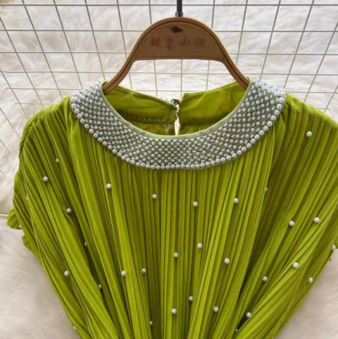 French Style Beaded Pleated Dress