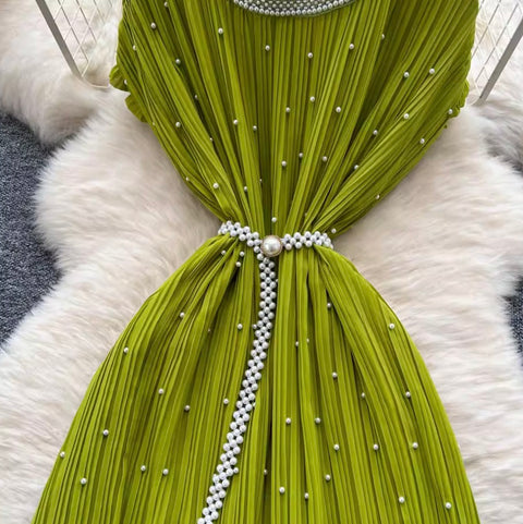 French Style Beaded Pleated Dress