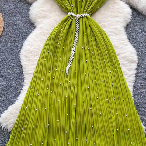 French Style Beaded Pleated Dress