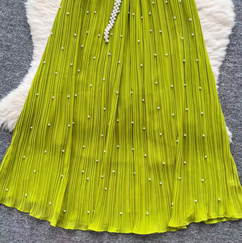 French Style Beaded Pleated Dress
