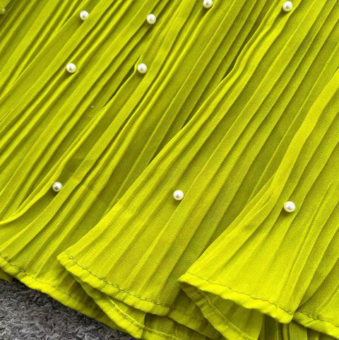 French Style Beaded Pleated Dress