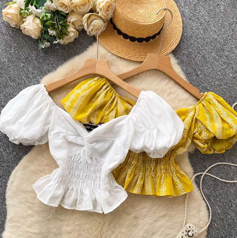 Elegant Puffy Sleeve Jacquard Shirt