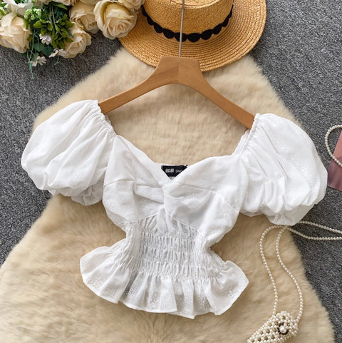 Elegant Puffy Sleeve Jacquard Shirt