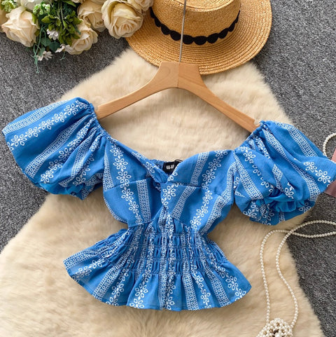 Elegant Puffy Sleeve Jacquard Shirt