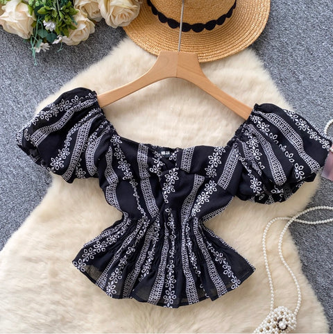 Elegant Puffy Sleeve Jacquard Shirt