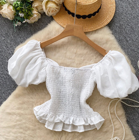 Elegant Puffy Sleeve Jacquard Shirt