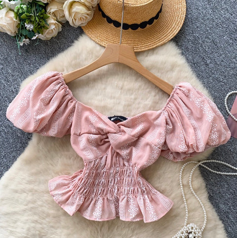 Elegant Puffy Sleeve Jacquard Shirt