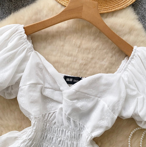 Elegant Puffy Sleeve Jacquard Shirt