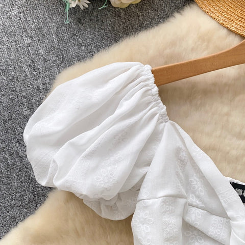 Elegant Puffy Sleeve Jacquard Shirt