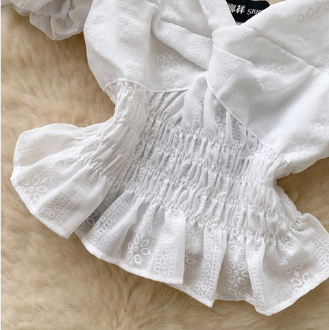 Elegant Puffy Sleeve Jacquard Shirt