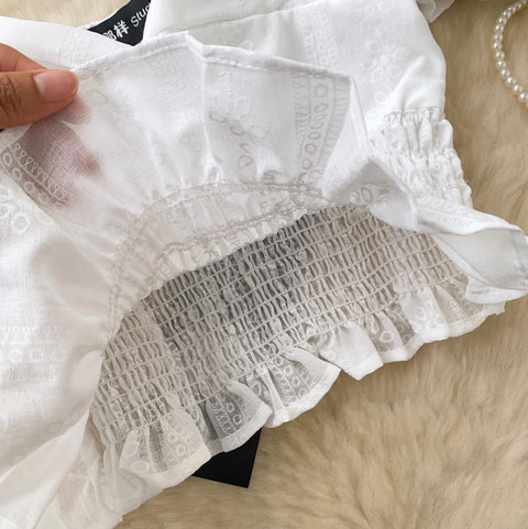 Elegant Puffy Sleeve Jacquard Shirt