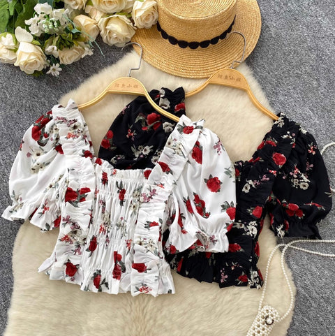 Sweetie Elastic Floral Printed Shirt