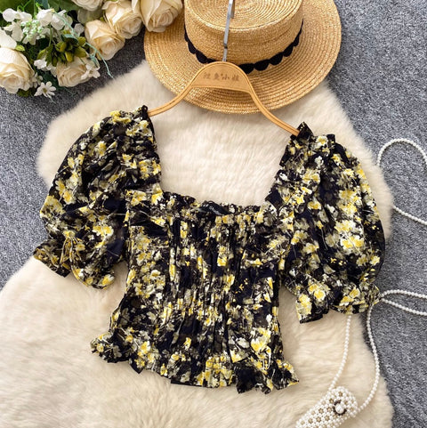 Sweetie Elastic Floral Printed Shirt