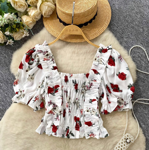 Sweetie Elastic Floral Printed Shirt