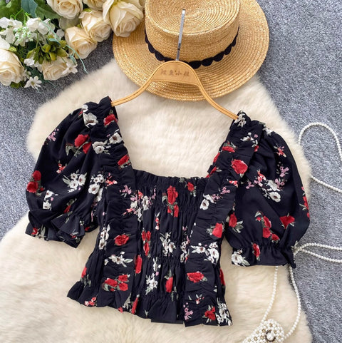 Sweetie Elastic Floral Printed Shirt