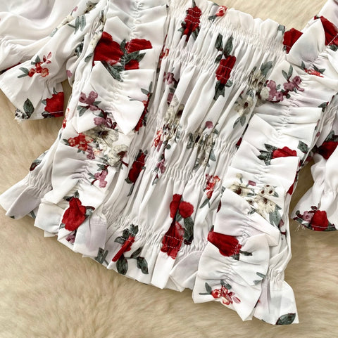 Sweetie Elastic Floral Printed Shirt