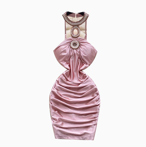 Premium Beaded Backless Halter Dress