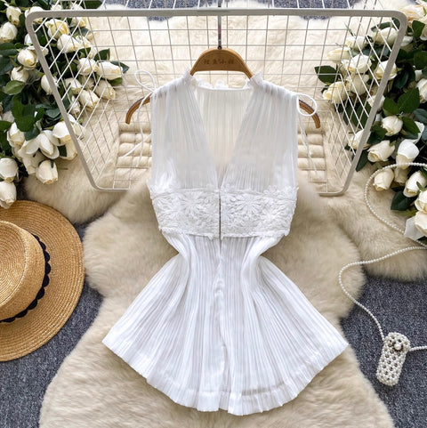 Korean Style V-neck Pleated Top