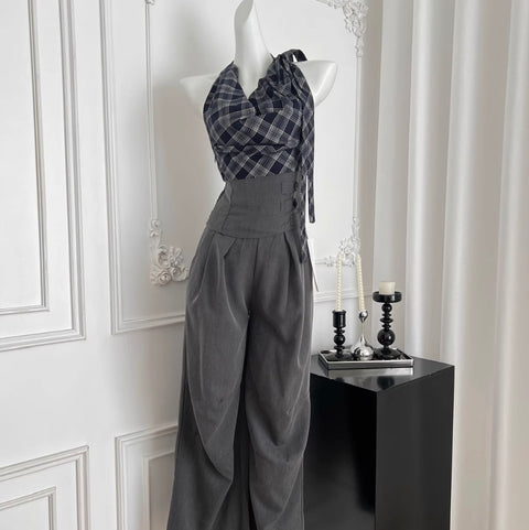 Draped Neckline Top & Trousers 2Pcs