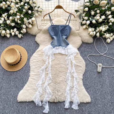 Irregular Design Denim Patchwork Top