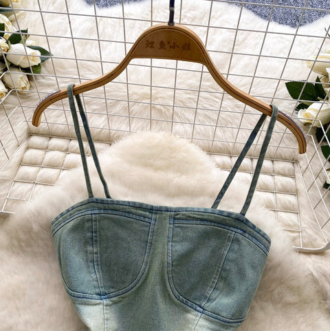 Irregular Design Denim Patchwork Top