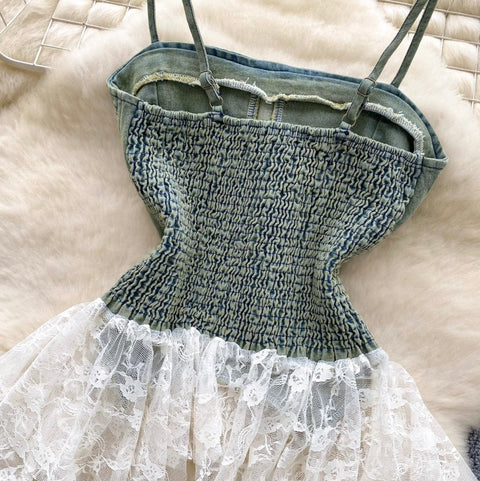 Irregular Design Denim Patchwork Top